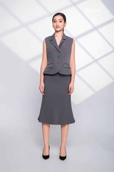 Áo vest cotton silk xám 4 túi Maxivic