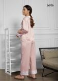  BỘ PIJAMA QUẦN DÀI TAY DÀI MÀU HỒNG, SATIN LỤA KOREA 