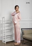 BỘ PIJAMA QUẦN DÀI TAY DÀI MÀU HỒNG, SATIN LỤA KOREA