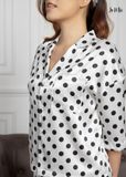 BỘ PIJAMA NGẮN TRẮNG CHẤM BI, TAY LỬNG, SATIN LỤA KOREA