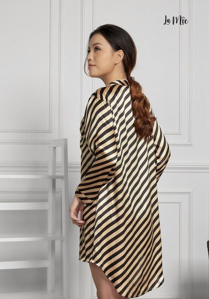 ĐẦM MẶC NHÀ SƠ MI CỔ TRỤ, TAY DÀI, SATIN LỤA KOREA