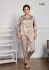 BỘ MẶC NHÀ QUẦN DÀI, ÁO CỔ TRỤ, NÂU CHẤM BI, SATIN LỤA KOREA