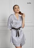BỘ MẶC NHÀ NGẮN MÀU TRẮNG CHẤM BI, SATIN LỤA KOREA