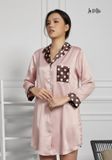 ĐẦM PIJAMA MÀU HỒNG CỔ ĐAN TÔNG, SATIN LỤA KOREA