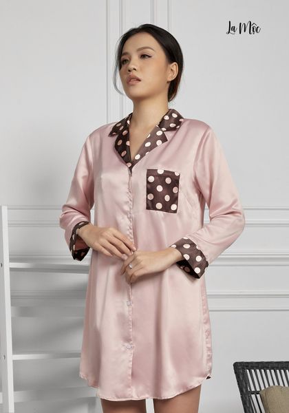 ĐẦM PIJAMA MÀU HỒNG CỔ ĐAN TÔNG, SATIN LỤA KOREA