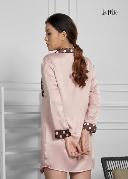 ĐẦM PIJAMA MÀU HỒNG CỔ ĐAN TÔNG, SATIN LỤA KOREA