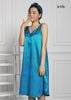 ĐẦM MẶC NHÀ, SATIN LỤA KOREA, SÁT NÁCH, CỔ TIM, XANH CHẤM BI