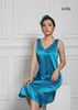 ĐẦM MẶC NHÀ, SATIN LỤA KOREA, SÁT NÁCH, CỔ TIM, XANH CHẤM BI