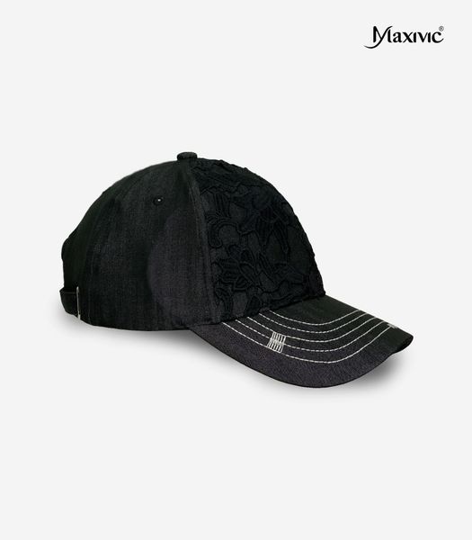 Mũ lưỡi trai cotton hoạ tiết ren đen Maxivic