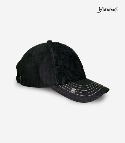 Mũ lưỡi trai cotton hoạ tiết ren đen Maxivic