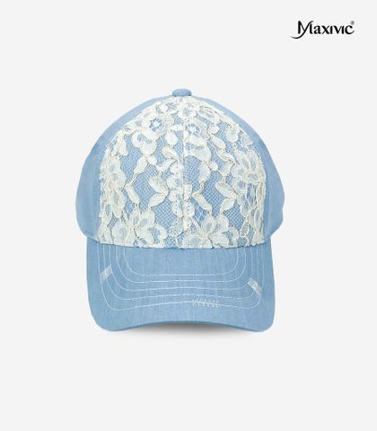Mũ lưỡi trai cotton hoạ tiết ren trắng Maxivic