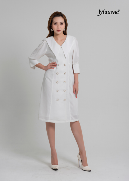 ĐẦM KIỂU VEST MAXIVIC CỔ SEN NHẬT 10 NÚT