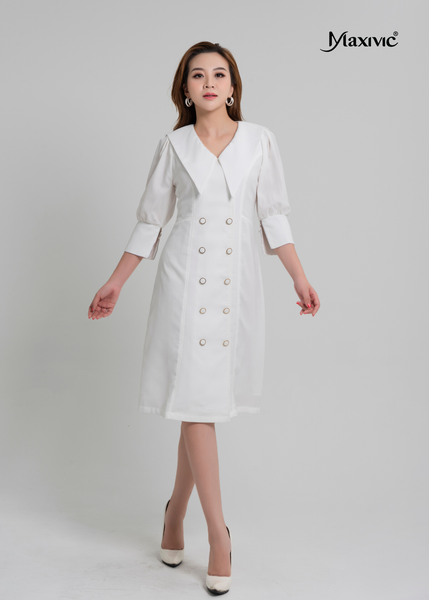 ĐẦM KIỂU VEST MAXIVIC CỔ SEN NHẬT 10 NÚT