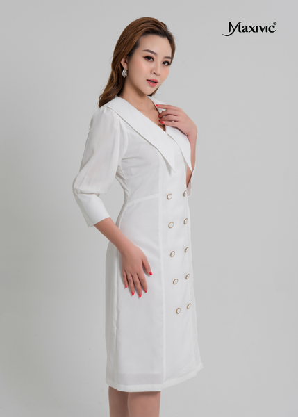 ĐẦM KIỂU VEST MAXIVIC CỔ SEN NHẬT 10 NÚT