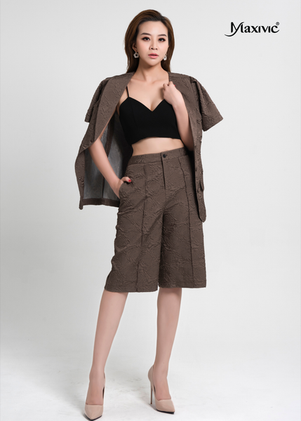 SET VEST NÂU HOA NỔI MAXIVIC, QUẦN LỬNG