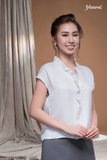 Áo lụa trắng hoạ tiết da beo cổ nhún Maxivic