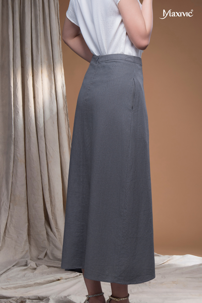 Chân váy midi dài xẻ tà màu xám Maxivic
