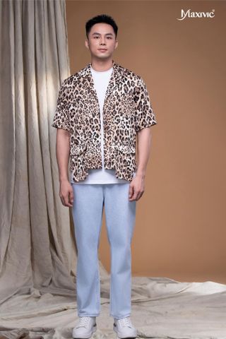 Áo sơ mi danton beo lụa cát túi đắp Maxivic