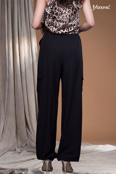 Quần nữ xen lụa đen túi hộp rút ống