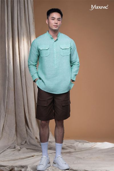 Quần nam kaki nâu đậm ngắn túi hộp Maxivic