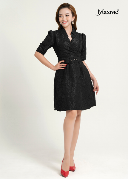 ĐẦM BODY CỔ V, ĐẮP NHÚN, CÓ THẮT LƯNG