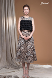 Áo beo lụa cát đắp tua rua chiffon đen Maxivic