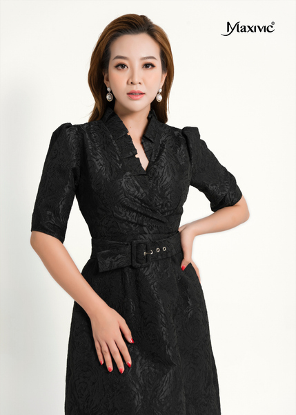 ĐẦM BODY CỔ V, ĐẮP NHÚN, CÓ THẮT LƯNG