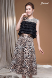 Áo beo lụa cát đắp tua rua chiffon đen Maxivic