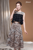 Áo beo lụa cát đắp tua rua chiffon đen Maxivic