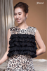 Áo beo lụa cát đắp tua rua chiffon đen Maxivic