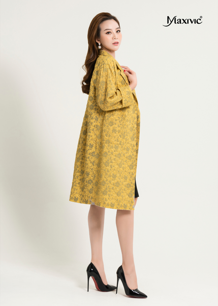 ÁO KHOÁC VEST DÀI MÀU VÀNG, HOA VĂN NỔI