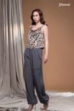 Quần nữ xen lụa xám đậm túi hộp rút ống