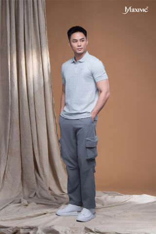Quần nam kaki xám nhạt túi hộp ống đứng Maxivic