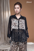 Áo sơ mi chiffon đen phối beo lụa cát Maxivic
