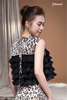 Áo beo lụa cát đắp tua rua chiffon đen Maxivic