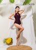 BIKINI 1 MẢNH, MÀU TÍM THAN, CỔ KHOÉT HÌNH GIỌT NƯỚC, CỘT CHÉO LƯNG