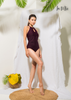 BIKINI 1 MẢNH, MÀU TÍM THAN, CỔ KHOÉT HÌNH GIỌT NƯỚC, CỘT CHÉO LƯNG