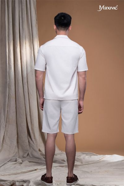 Áo sơmi linen nam màu trắng Maxivic