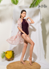 ÁO CHOÀNG BIKINI, MÀU HỒNG NHẠT, HỌA TIẾT HOA, TAY NGẮN, DÂY CỘT EO