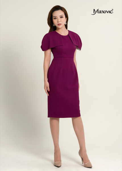 ĐẦM BODY MÀU TÍM, CỔ TRÒN, TAY ĐẮP