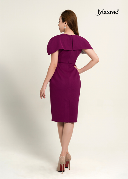 ĐẦM BODY MÀU TÍM, CỔ TRÒN, TAY ĐẮP