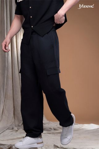 Quần nam kaki đen túi hộp rút ống