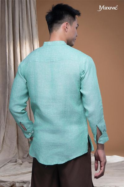 Áo sơmi linen nam màu xanh Maxivic