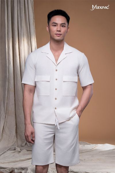 Áo sơmi linen nam màu trắng Maxivic