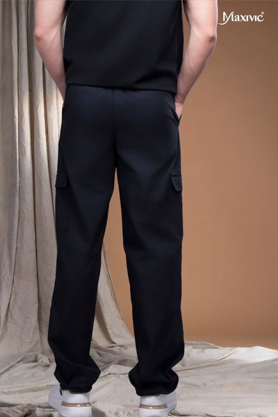 Quần nam kaki đen túi hộp rút ống