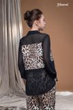 Áo sơ mi chiffon đen phối beo lụa cát Maxivic