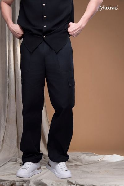 Quần nam kaki đen túi hộp rút ống