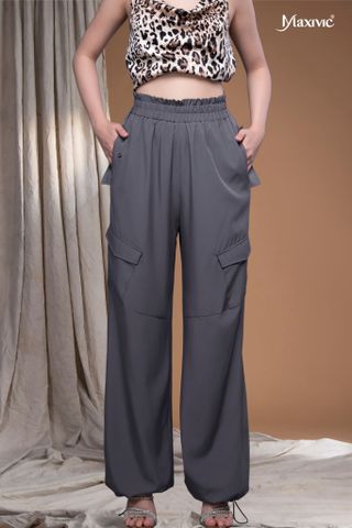 Quần nữ xen lụa xám đậm túi hộp rút ống