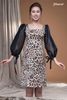 Đầm beo lụa cát cổ vuông tay phồng organza đen Maxivic