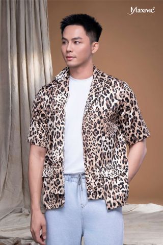 Áo sơ mi danton beo lụa cát túi đắp Maxivic